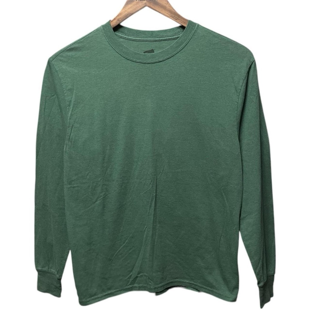 plain blank darker green Hanes X-temp long sleeve crewneck casual basic shirt